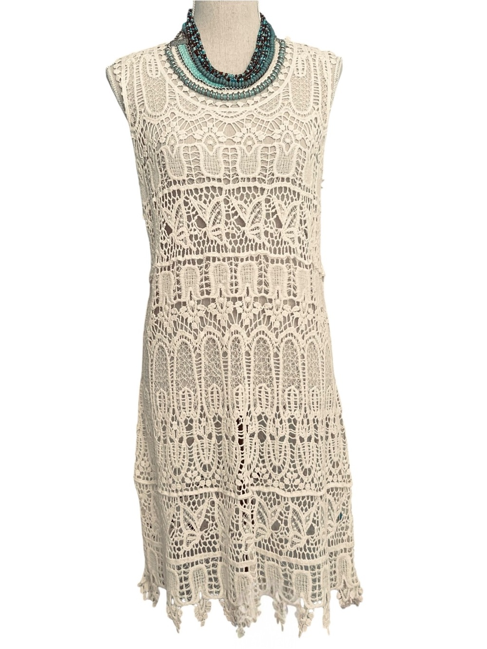 Crochet Festival Midi Dress Cover Up Natural Size Medium